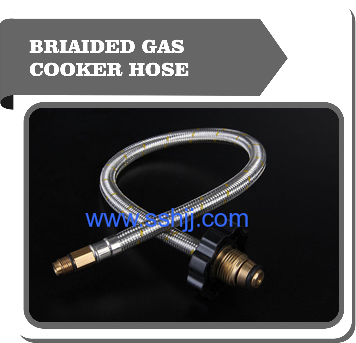 Braided gas cooker hose with black handle